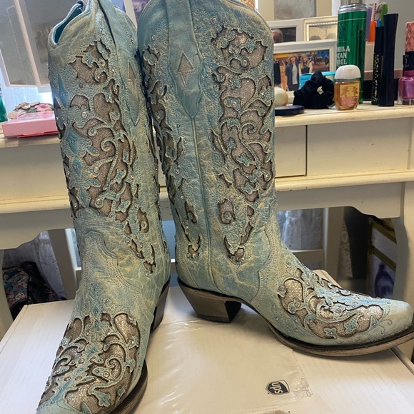 Corral Sky Blue Glitter Inlay Boot - Picture 3 of 7